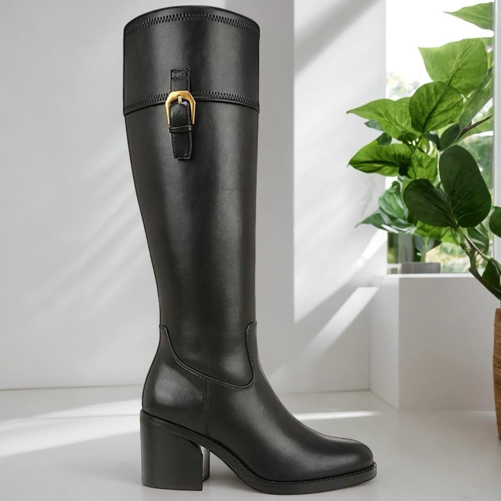 franco sarto adabella black wide calf tall smooth boots new 7.5 M - Picture 2 of 4